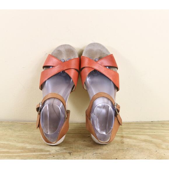 Dansko Womens Sandals 10 Larisa Color Block Brown Orange Wedge Shoes - Picture 4 of 14